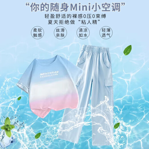 Balabala girls suit summer suit 2025 new fashionable children's short-sleeved work pants big children summer fashionable street sports 9889 white + 15029 pink 130 cm