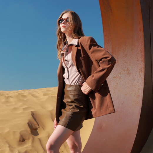 Sancai 2025 new winter PU leather skirt high-waisted skirt A-line skirt slimming short skirt small leather skirt versatile M Brown M 160/68A