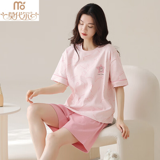 莫代尔（Madallo）夏季纯棉睡衣女士2025新款短袖女款家居服大码夏天套装可外穿薄款 A9859 樱桃红 L 100-120斤】