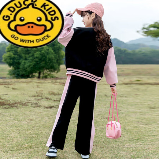G.DUCKKIDS女童棒球服套装春季2025新款学院风中大儿童洋气春秋运动装两件套 BQ1396黑色两件套 150 尺码建议身高140左右
