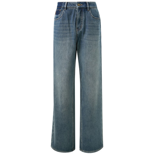 Three-color plus velvet 2025 winter new style loose waist jeans trousers straight pants warm and versatile M haze blue S 155/64A 155/64A