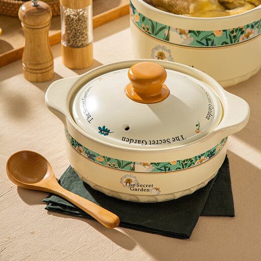 Persson Ceramic Casserole Home 2025 New Casserole, High Temperature Resistant, Dry Burning Resistant, Not Easy to Crack, Soup Pot, Special for Gas Stove, Mysterious Garden Casserole (Suitable for 3-4 People) 2.5L