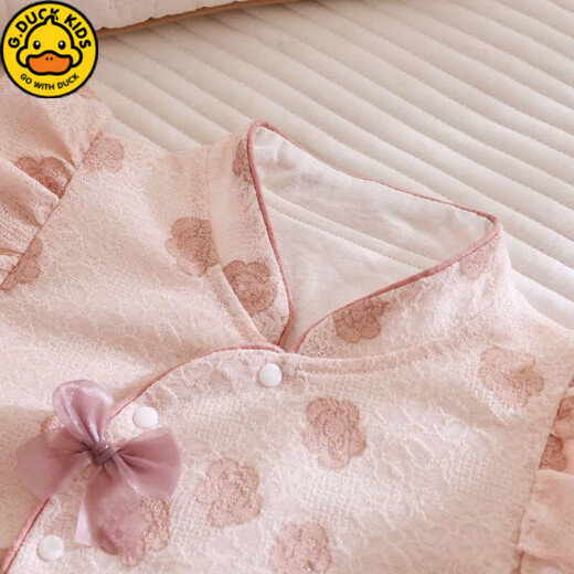 G.duck little yellow duck spring and autumn baby jumpsuit new Chinese style baby girl cheongsam newborn full moon one-year-old gift outer wear double layer leather pink rose jumpsuit 59cm 59 (5-10Jin Jin equals 0.5kg suitable)