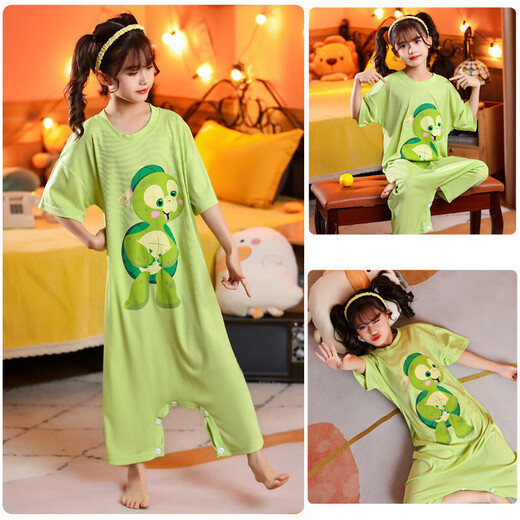 Girls One-Piece Ice Silk Pajamas Summer delgada Labub de manga corta Madre e hija Bacre de dormir para niños Aire acondicionado Anti-Kick Ropa para el hogar Labub (Ice Silk One-Piece)#QD-3024 100 [8 tamaños] Altura recomendada 93-103 cm