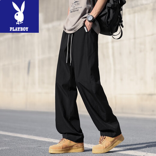 花花公子（PLAYBOY）夏季薄款裤子男孩青少年高中初中学生冰丝速干运动裤大童休闲长裤 HXS-6636灰色 XL 115至130斤