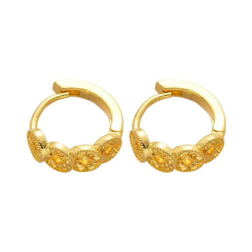 OIDSG Old Phoenix 99918k Real Gold Plating Copper Money Round Earrings Retro Exquisite Earrings Feminine and Versatile Earrings Light Earrings - Gold 18k Real Gold Plating