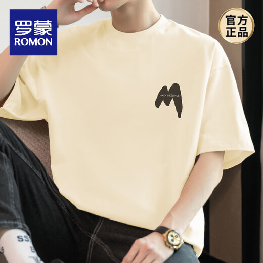 罗蒙（ROMON）260g美式重磅t恤男短袖纯棉圆领上衣服夏季潮流宽松半袖体恤 M09-694粉色 XL 【140-160斤】
