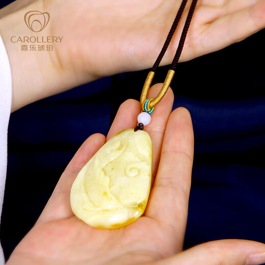 Jiale Beeswax Pendant for Men and Women Natural Amber Carved Fish Pendant Baltic Amber Necklace Accessories Birthday Gift