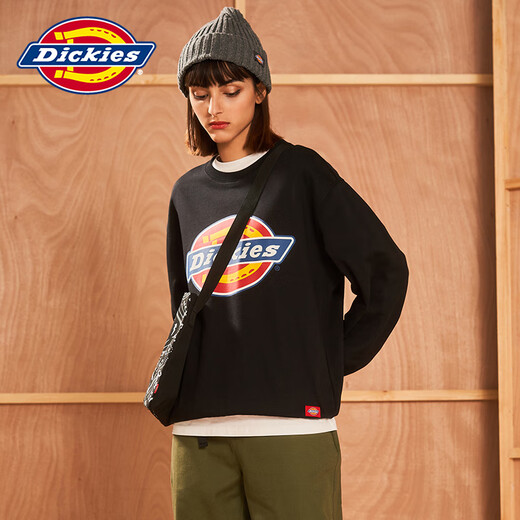 Dickies印花罗纹袖口圆领保暖卫衣女士秋新品棉上衣加绒情侣9587 黑色12596 镭射大logo-男女同款 XS