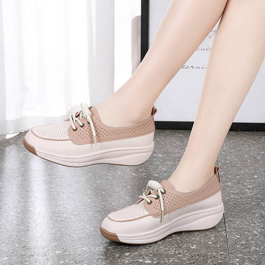 Pic de bois d'été en cuir moyen d'âge moyen chaussures célibataires de semelles de chaussures à pointes à poinchage couvertes de grande taille