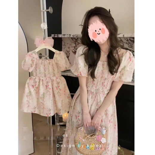 Xiya Meng Madre e hija Patern-Child Summer Vestido 2025 Diferentes estilos nuevos de la calle Fried Floral Descreence Falda de manga de hojaldre Pink Size S-Sugerion -10Jin [Jin equivale a 0,5 kg]] 95