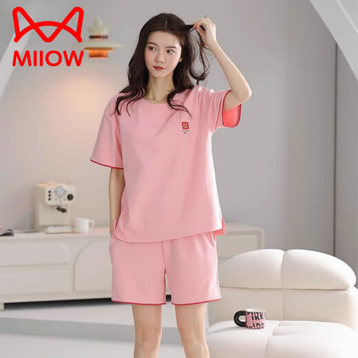猫人（MiiOW）2025年新款睡衣女夏季爆款纯棉短袖甜美休闲运动家居服套装 Z9854 M 【建议80-100斤穿】