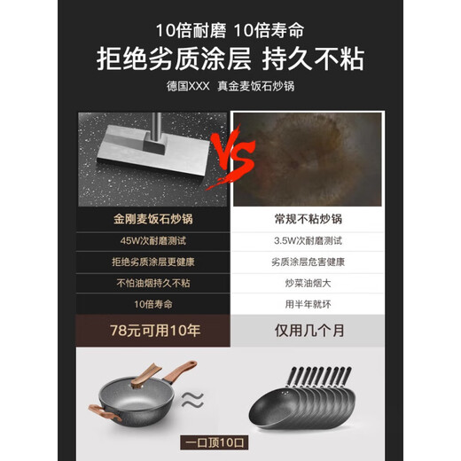 Pangdonglai DL Deutsch unbeschichtete Maifanshi Nicht-Stick-Pfanne Wok Home Flachboden Rührpfanne Nicht-Stick-Pan-Gasinduktionskocher importierten Verschleiß-resistenten Maifanshi um 36 cm 1 Zoll erhöht