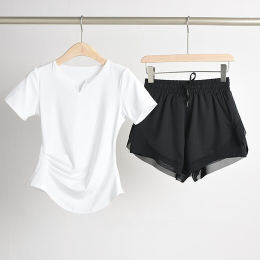 Gufansha Yoga Wear Suit for Women 2025 Summer New Internet Celebrity Running Sports Women's Suit Pilates Training Wear Top Trendy Pink Purple Short Sleeves + Purple Shorts S