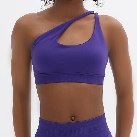 Slanted shoulder bra, unlabeled sports seamless yoga bra, Pilates, chest-revealing, hollow back, yoga slanted shoulder bra, light blue S