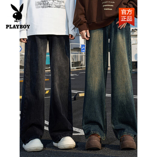 Playboy (Playboy) Retro High Street Jeans Men's Spring и Summer Gradient American Loose Straight Leg Pants Cleanfit High Street Bonders 1047 Ностальгические s