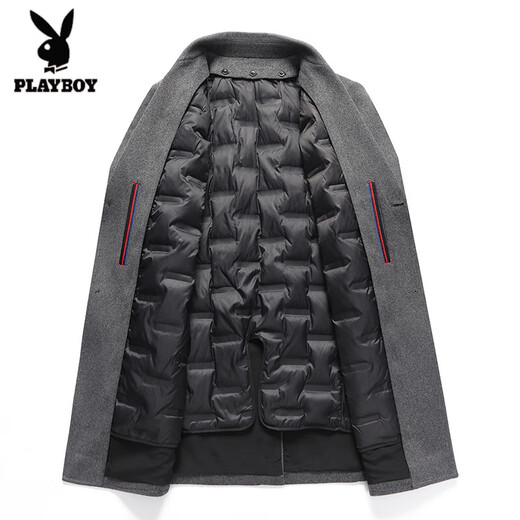 
Playboy [Down Bottom] Woolen Coat Men's New Winter Lapel Jacket Thickened Warm Woolen Trench Coat Gray [Hot Sale] L