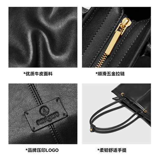 NAVIGARE意大利小帆船包包女款2025年大容量手提托特包通勤牛皮腋下单肩包 黑色