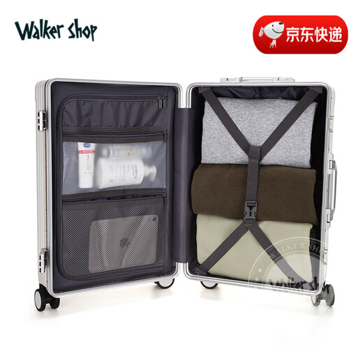 Walker Shop【品牌精选】行李箱商务出差拉杆箱多功能前置开口旅行箱登机箱 奶白色 18英寸 横款登机箱