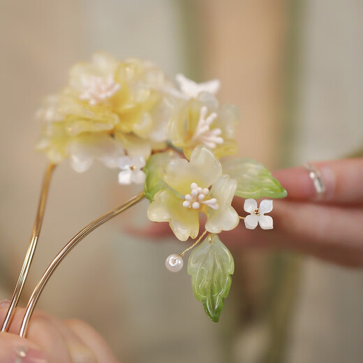 Lingchuan U-shaped hairpin glazed peony flower plate hairpin new Chinese style hairpin headdress forest style super fairy cheongsam national style accessories pink flowers
