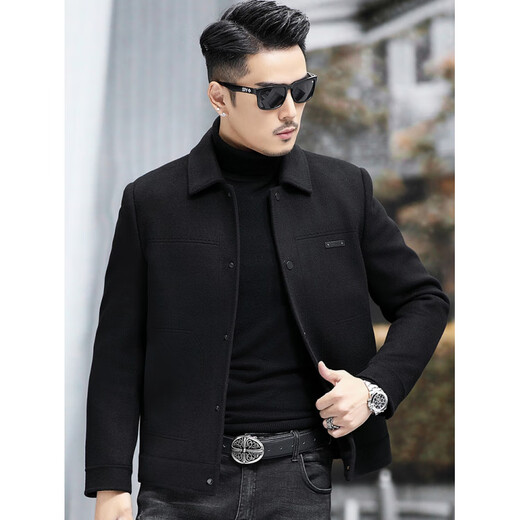 ROMON high-end wool coat, middle-aged men's short woolen jacket, autumn and winter thickened goose down lining wool coat for men, light gray M 170 recommended 100-125 Jin Jin equals 0.5 kg