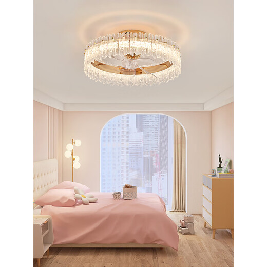 Crystal fan light 2025 new living room light master bedroom light ceiling with electric fan shaking head restaurant ceiling fan 12033 gold ceiling model 50CM Wuji + shaking