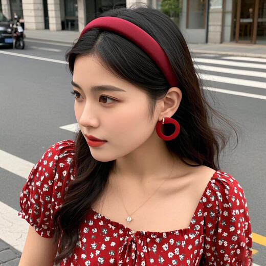 Red headband, Hong Kong style retro hair accessories, fashionable headband, wide-brimmed headband, adult hair-pressing temperament, age-reducing hairpin, burgundy