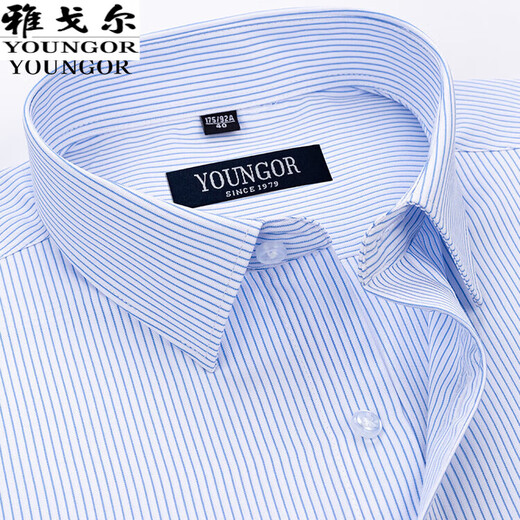 雅戈尔官方旗舰店男士短袖衬衫夏季纯棉商务休闲职业装抗皱免烫条纹衬衣 DX6624 41 建议【145-160斤】