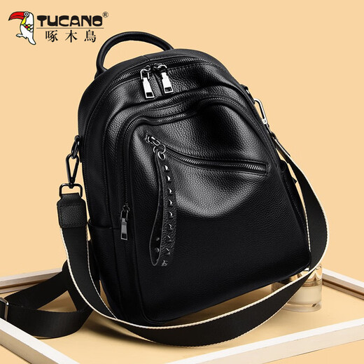 Specht Leder Rucksack große Kapazität Frauen Mode Mode Fashion Frauen Rucksack Kopfschicht Cowide Reisetasche Frauen Schwarz