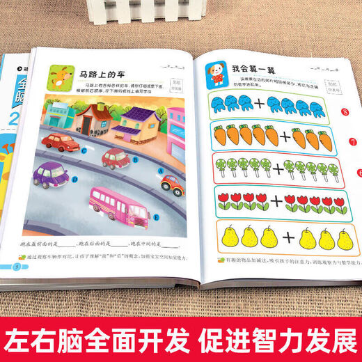 幼儿园全脑思维逻辑训练书–--两三四岁宝宝儿童书大小班专注力智力开发迷宫连线幼儿早教启蒙认知书亲子互动游戏书左右脑开发全脑潜能激发儿童读物玩具书 680题数学左右脑5本45岁