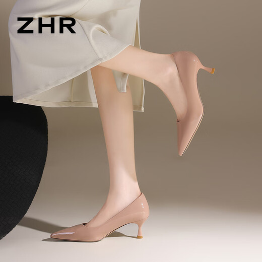 
ZHR nude high heels women's new pointed toe slim heels women's shoes French style commuting shoes BQ117G nude pink 37