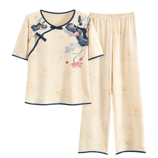 MUJI COM无印良品MUJ同款家居服女士短袖睡衣套装夏季薄款长裤夏天新中式 LZY9905 M (建议75-95斤)