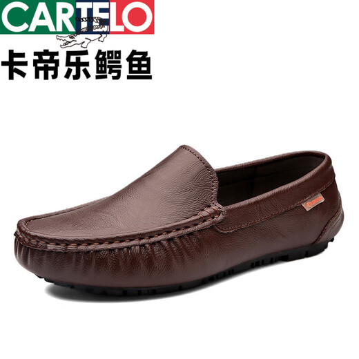 卡帝乐鳄鱼男鞋2025夏新款商务休闲皮鞋软底舒适套脚英伦豆豆男鞋 9901黑色【镂空款】 42
