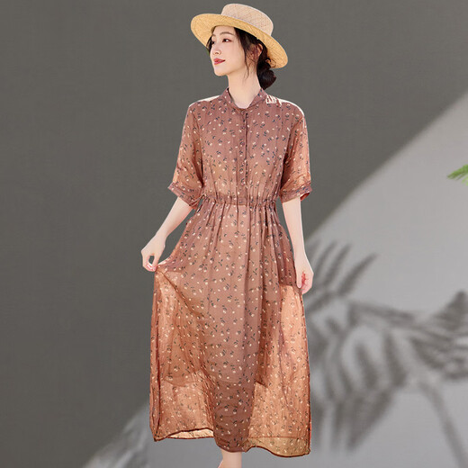 Ehangy Light Luxury Brand Dress для женщин 2025 Лето Новая модная и модная и модная возрастная снижение для похудения Тонкая темпераментная юбка Фундамент Цветок XL