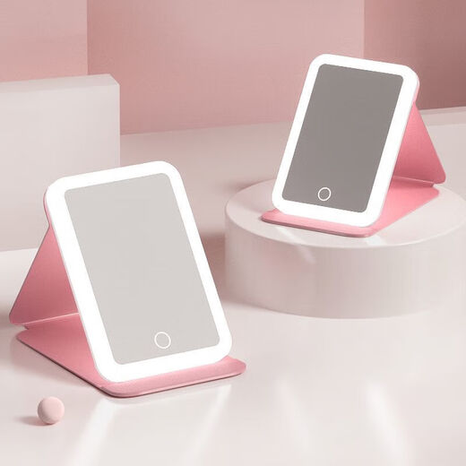 Color-changing LED portable makeup mirror with light, foldable Internet celebrity female super long battery life supplementary light travel mirror ins style vanity mirror LED three-color light CK44 Snowflake-white CK45 4K mirror without light model