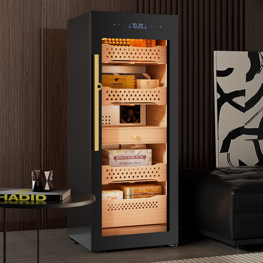 Vinocave cigar cabinet, constant temperature and humidity, eggplant cultivation cabinet, inverter compressor with fingerprint lock, cedar wood box, ammonia removal and moisturizing cabinet, small household bare cultivation remote display cabinet V3 triple ammonia removal + cedar wood liner, professional model 152L