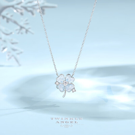 Twinkle Angel luminous four-leaf clover necklace female shell sweet girl bow clavicle chain Valentine's Day birthday gift for girlfriend ice blue four-leaf clover necklace