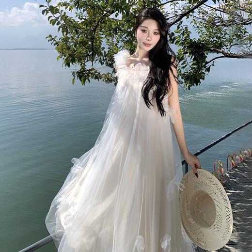 凊知柠新娘结婚晨袍森系超仙吊带连衣裙女韩式旅拍轻婚纱订婚礼服 图片色 S