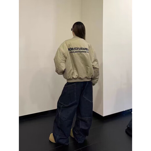 迪伽达2025美式街头复古刺绣棒球棉服外套男女潮牌短宽飞行夹棉夹克外套 ZYF-687 黑色 常规 M