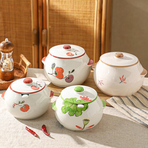 Sheli ceramic lard can with lid, high temperature resistance, household oil pot with lid, oil pot, seasoning jar, chili oil special medium lard pot 880ML - lotus style, with lid and spoon | can pour boiling oil