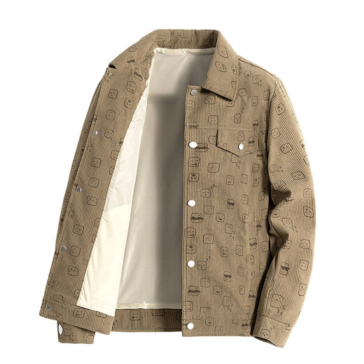 Jeanswest jacket men's spring and autumn jacket casual lapel top commuter corduroy trendy breathable loose jacket yunhubao-2352 Khaki XL - (130Jin Jin equals 0.5kg -150Jin Jin equals 0.5kg)