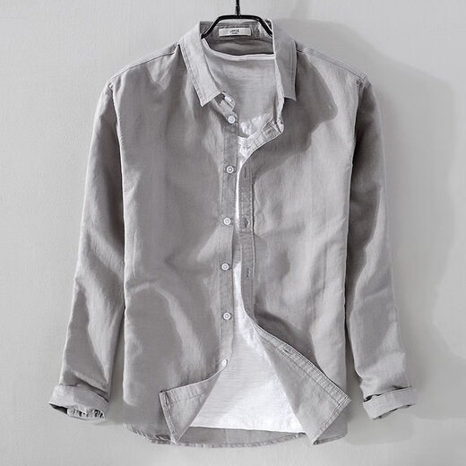 Zimu yaju Herren neuer koreanischer Stil weißes Leinenhemd Herren-Langarm-Hemd-Wotwoll-Hemd einfache Leinenhemd Herren Mode Baumwollwäsche Y9207 White M.