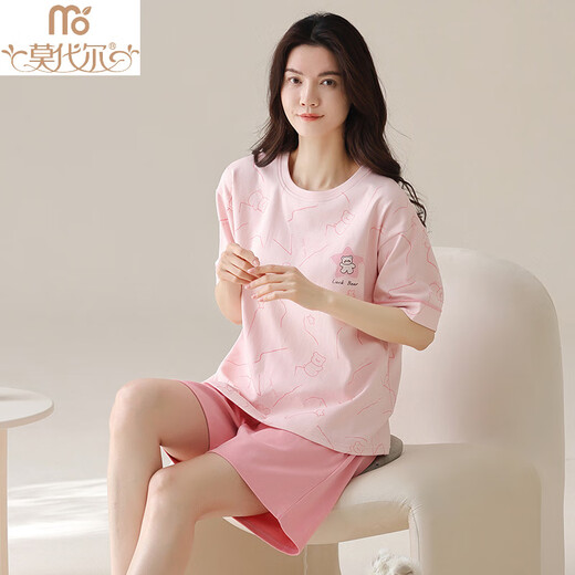 莫代尔（Madallo）夏季纯棉睡衣女士2025新款短袖女款家居服大码夏天套装可外穿薄款 A9859 樱桃红 L 100-120斤】