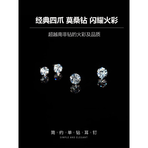 Nilan Fat Donglai's same style pt950 platinum earrings, moissanite diamond men's and women's earrings, ear bone screw-buckle feel, four claws 10 minutes 3mm (single) (butterfly buckle earplugs)