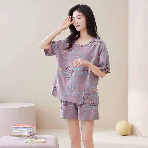Pyjamas Zhidoudou pour femmes en été en été à manches courtes coton pur 2022 Nouveau étudiant de style coréen vêtements de maison mignonnes pour femmes au printemps et à l'automne mince grand costume à manches courtes - a5012 m femmes - code [80-100jin [Jin équivaut à 0,5 kg]]]