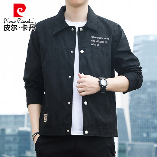 
Pierre cardin 2025 new men's lapel jacket retro jacket thin shirt suede spring and autumn gown youth clothes [Autumn and winter style] K12806 black [quality plus M