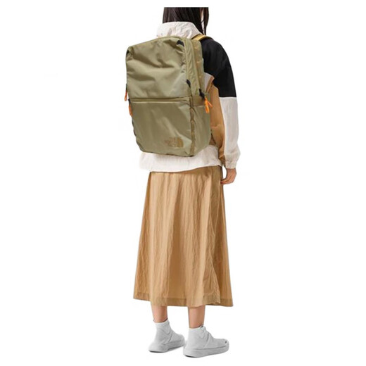 北面（The North Face）品牌Logo拉链开合涤纶（聚酯纤维）双肩包常规男女同款情侣款卡其 卡其色
