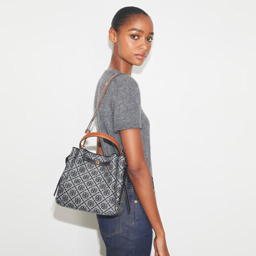 Tory Burch New Year's gift ROMY T MONOGRAM crossbody bucket bag TB 178016 Tory navy blue 405 OS OS