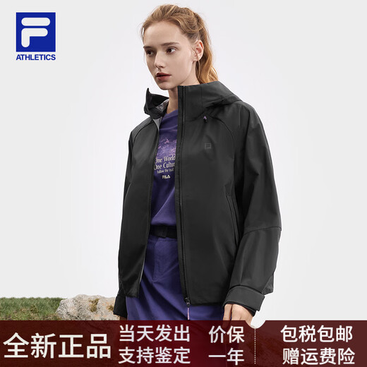 Fila Damens gewebte Jacke 2025 Frühling neuer Outdoor-Sport einfacher lose Kapuze mit Kapuze-Dunkel-Black-Bk M 165/84a
