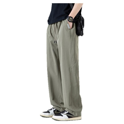 Lee Dprre Pantalones para hombres Summer Fino frío Pantalones rectos Americanos Pantalones informales sueltos sueltos Pantalones de seda de helado transpirable 6636 Negro + 6636 Caki l